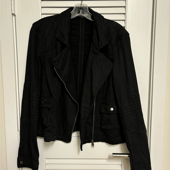 MICHAEL STARS Black Denim Moto Jacket, Size L, EUC - Picture 10 of 13